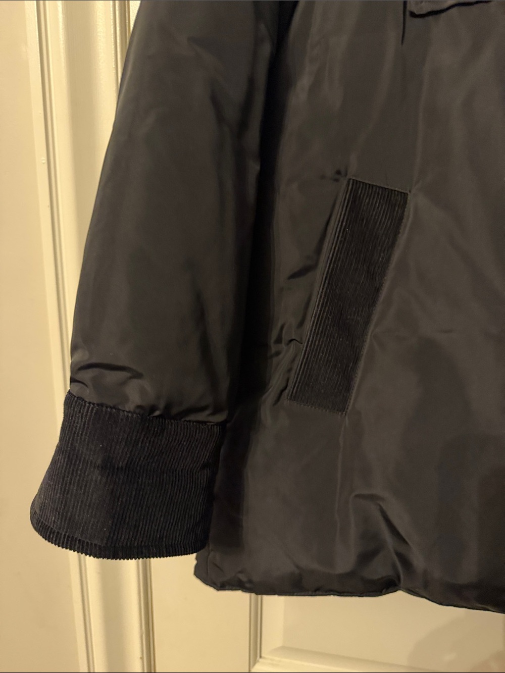Sandro Black Quilted Puffer Jacket with Corduroy Trim - Picture 8 of 10